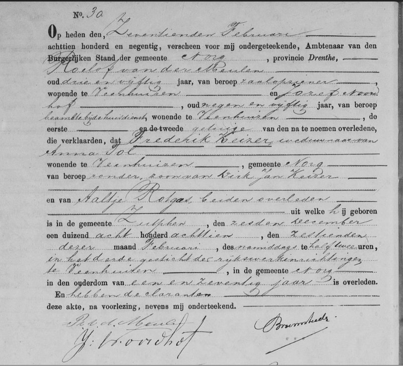 Keizer Frederik Jan 1890 Overlijdensakte